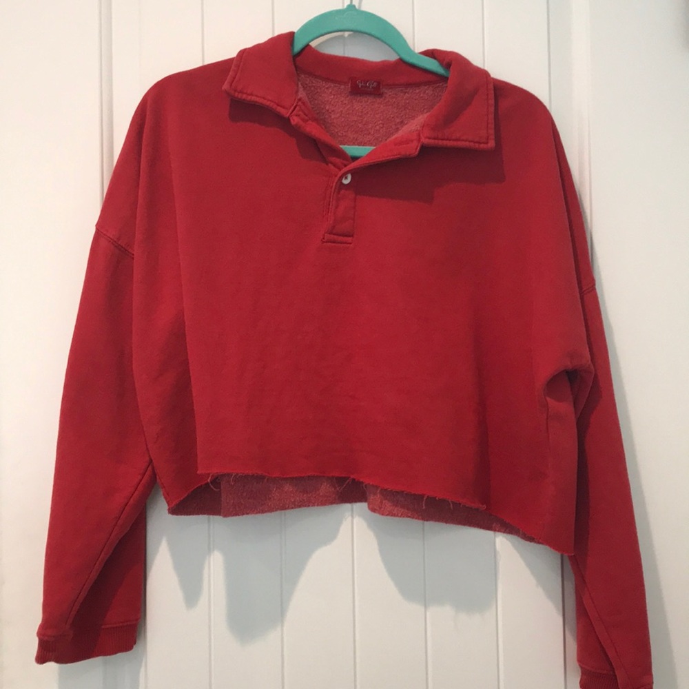 Red Cropped Polo Sweater